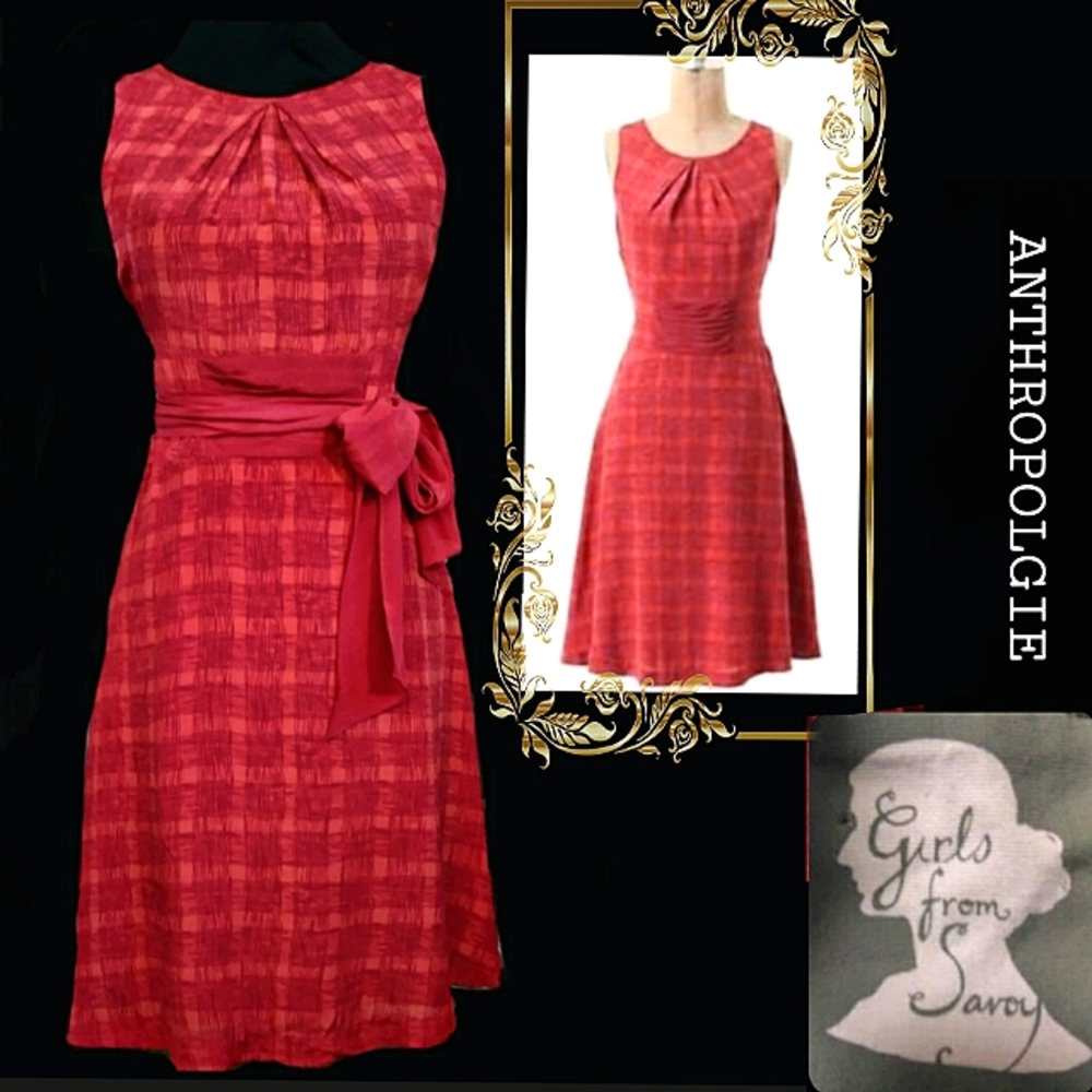 Anthropologie X Girls of Savoy 100% silk goji plaid dress
